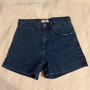 Dark stretchy high waist denim shorts